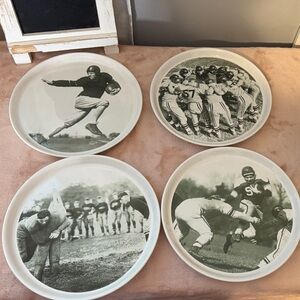 Pottery Barn Football Scene Plates - Gray and White